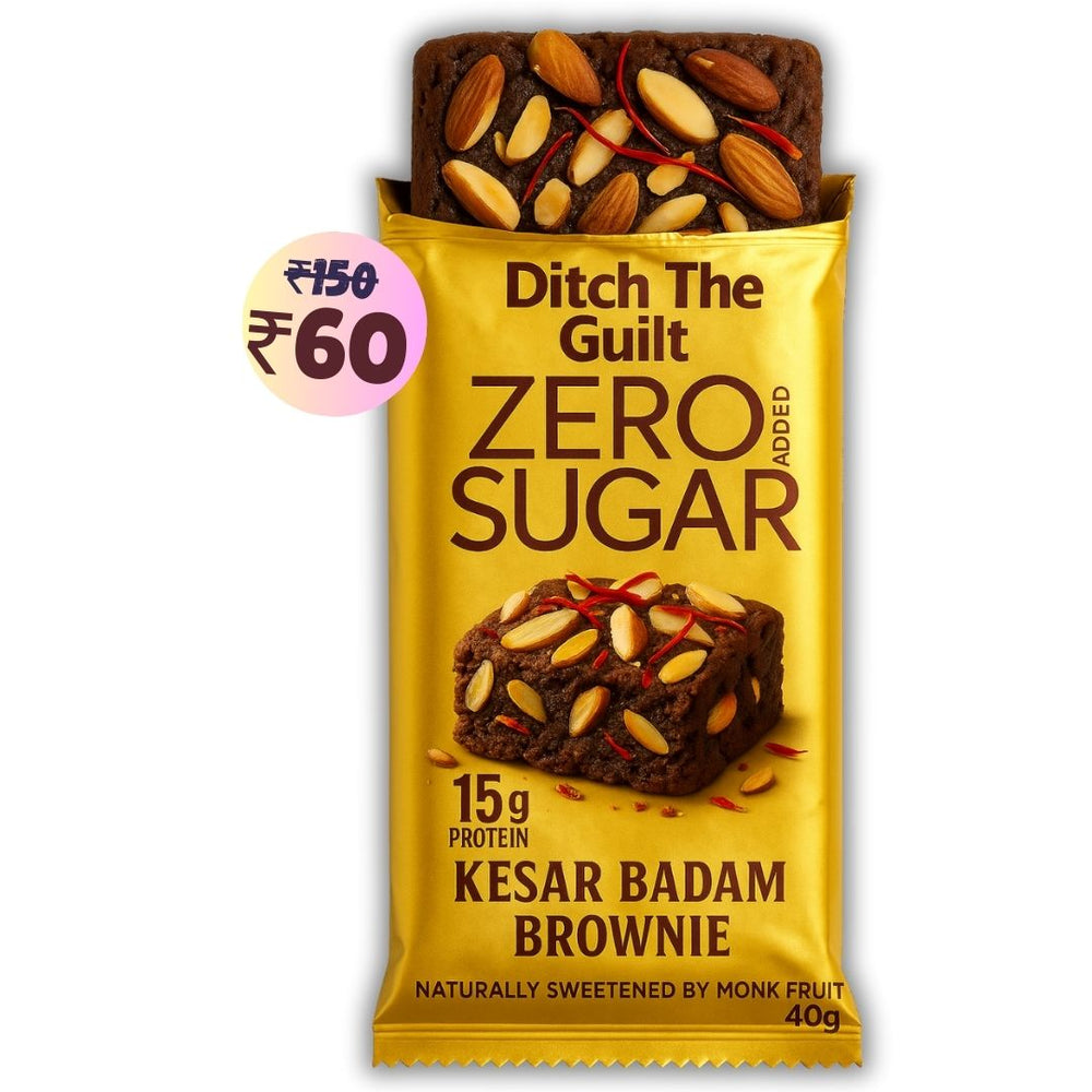 Kesar Badam Protein Brownie • 15g Protein • Sugar Free & High Protein • Low Net Carbs • 40g