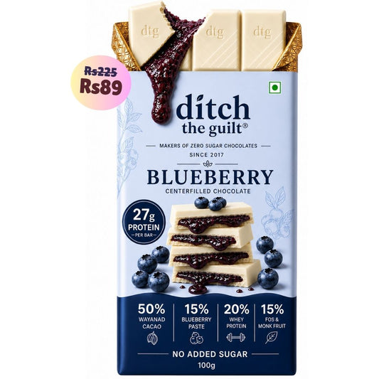 Blueberry White Chocolate Cheesecake • 27g Protein • Sugar Free Center-Filled Chocolate Bar • 100g