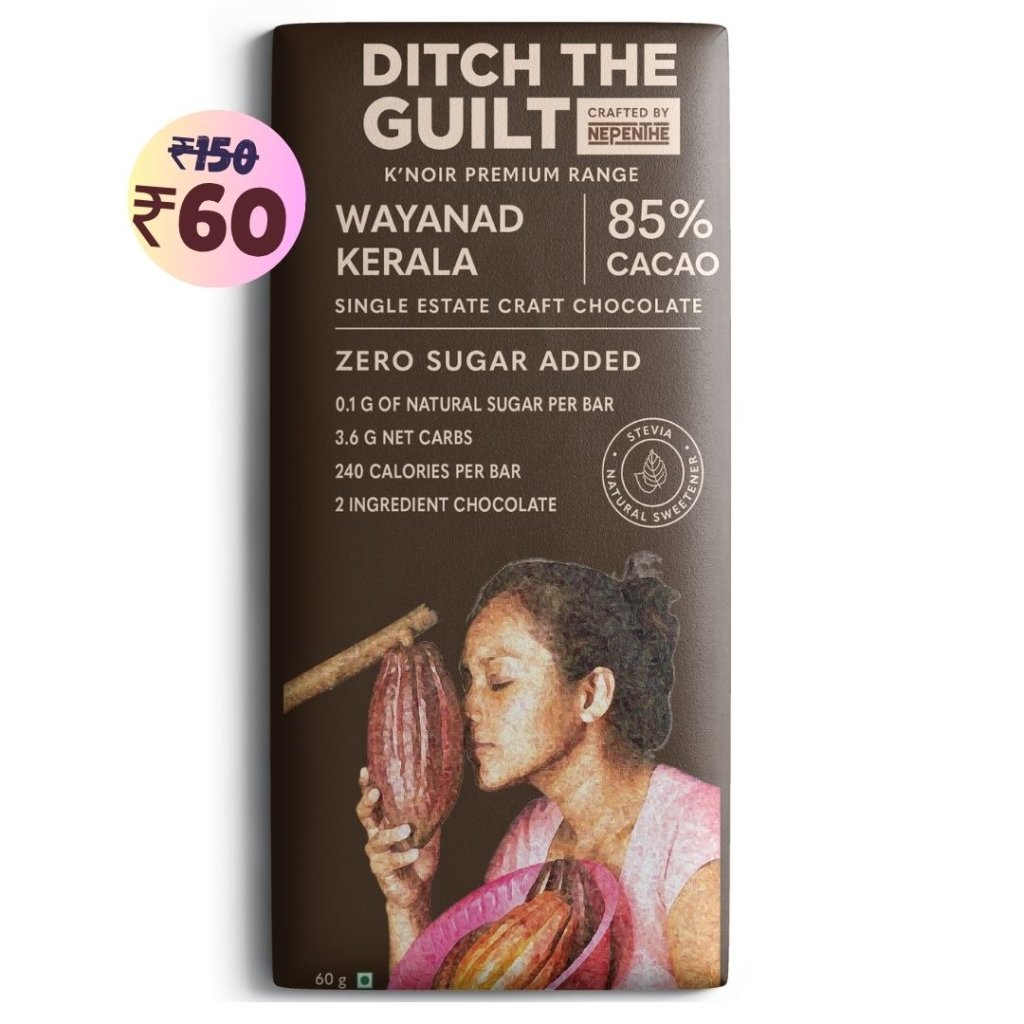 85% Cacao • Sugar Free Dark Chocolate • Made With Organic Beans From Our Farm In Wayanad • 40g