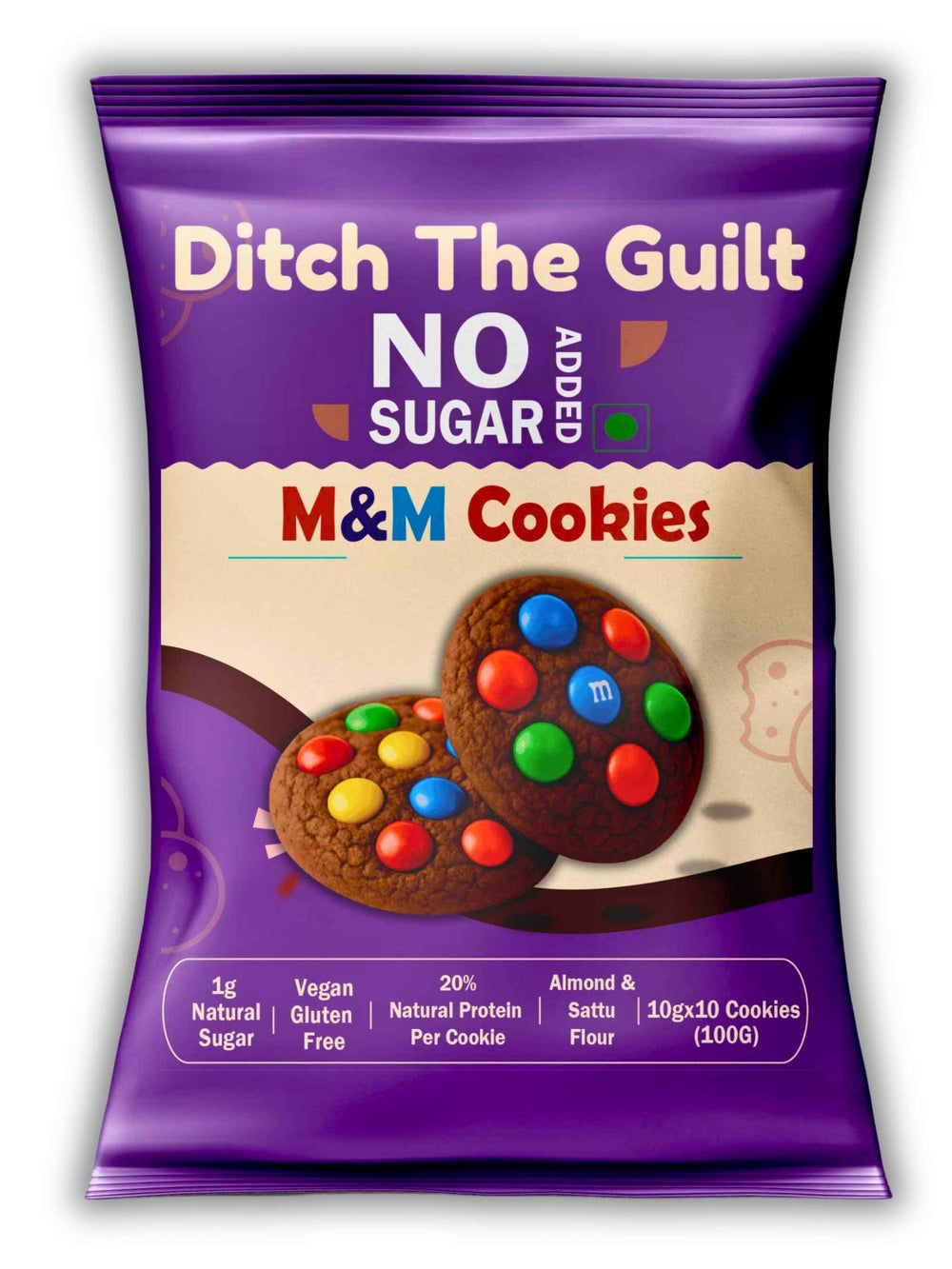 M&M  - Sugar Free Cookies - Almond & Sattu Flour  - 10x10g (100g Pack)