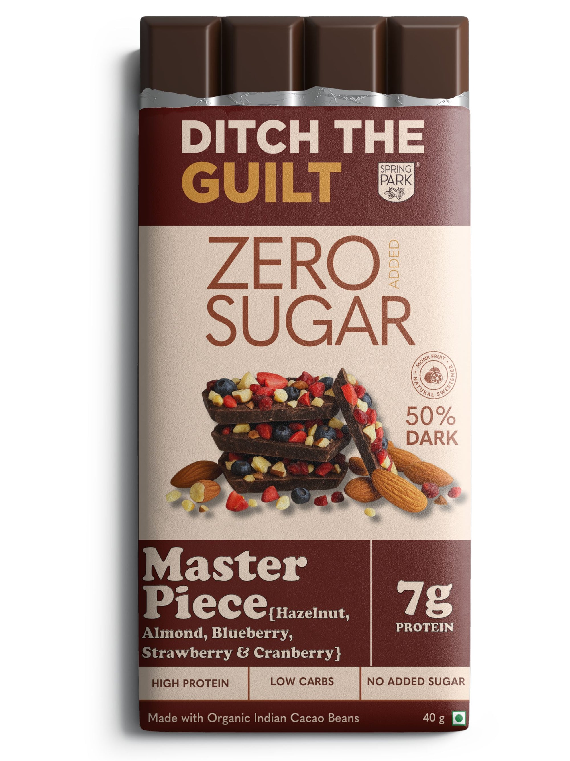 Master Piece I Zero Added Sugar I Dark Protein Chocolate I Center-filled I 7g Protein I 1g Natural Sugar - 40g