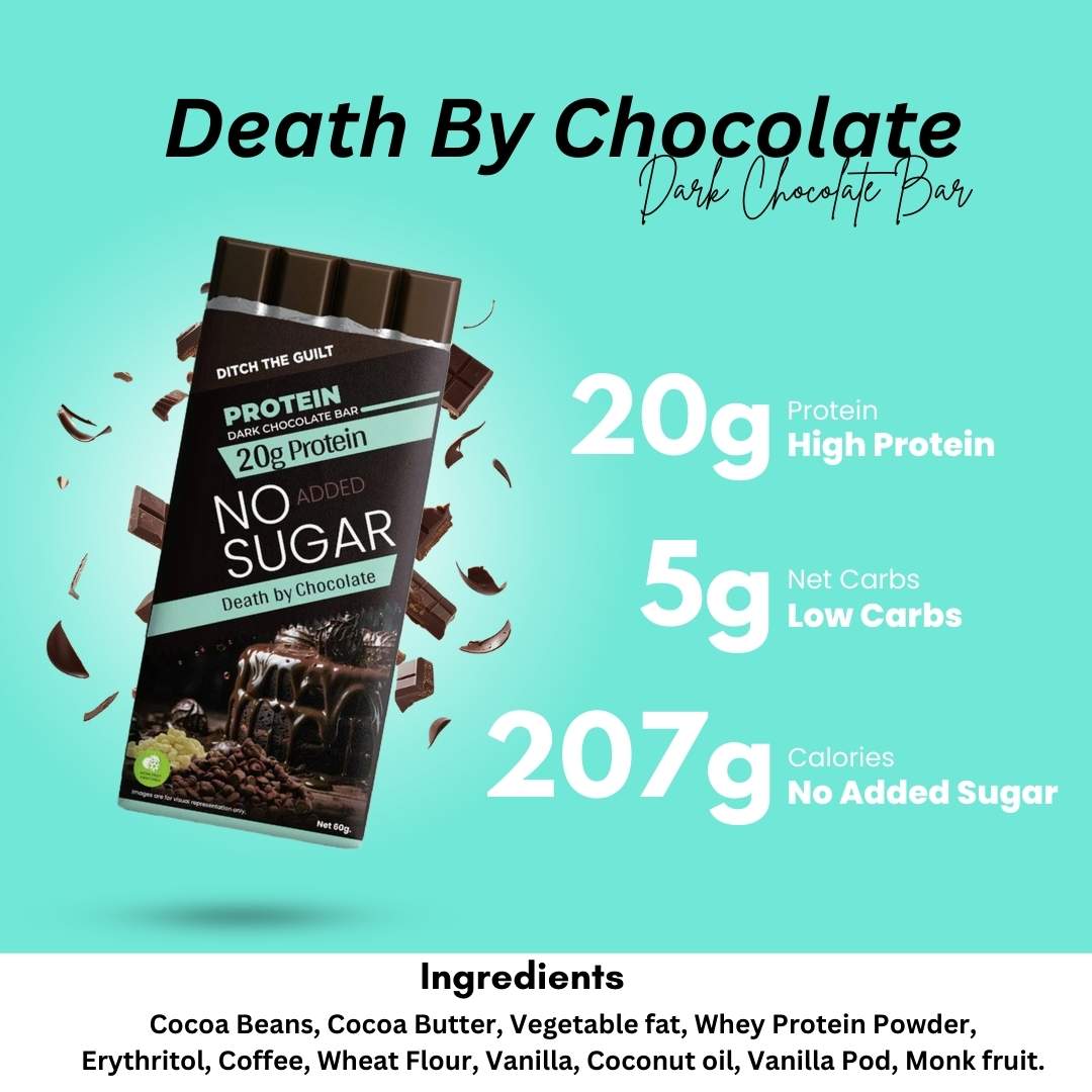 Death By Chocolate - Dark Protein Chocolate - High Protein - Sugar Free - 60g