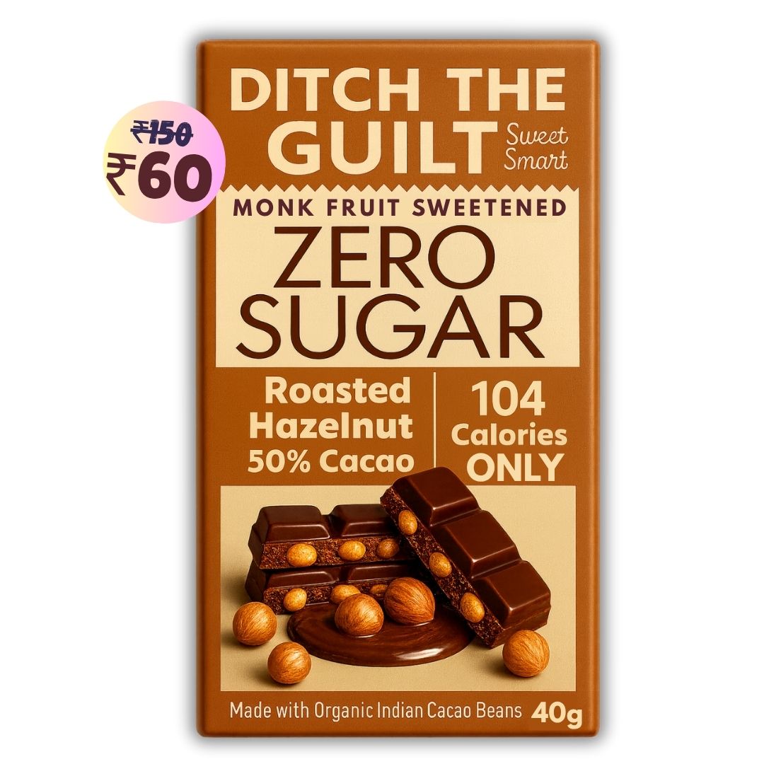 Mighty Hazelnut • 104 Calories Only • Low Calorie Sugar Free Dark Chocolate • 40g bar