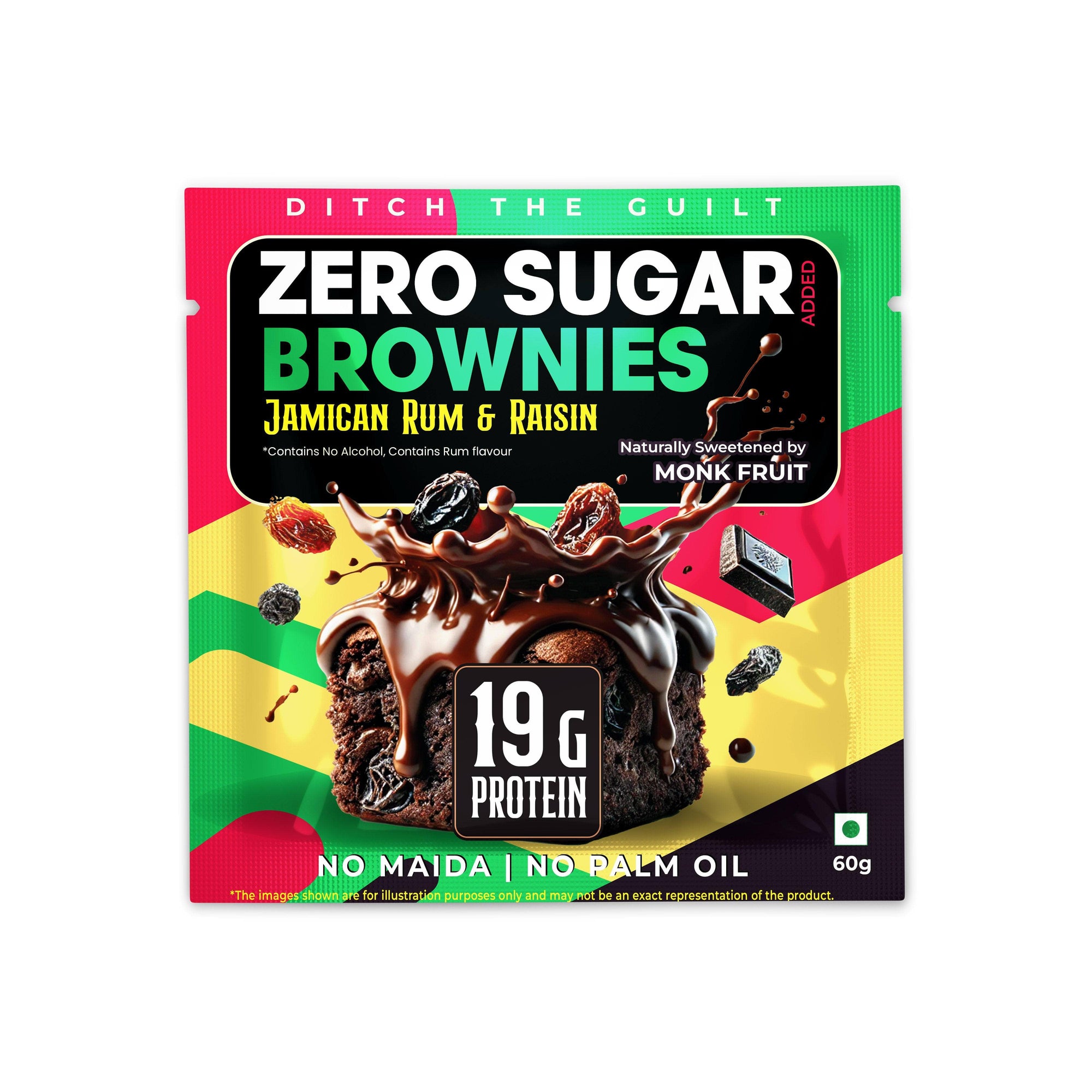 Jamaican Rum & Raisin Dark Chocolate Brownie ( No Alcohol)  - Protein Brownie - Sugar Free - TruNativ Protein - No Maida & No Palm Oil - 60g