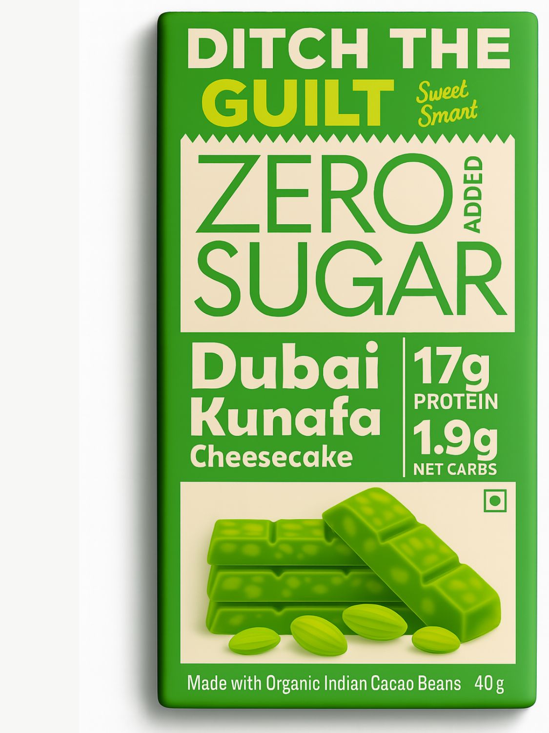 Dubai Pista Kunafa Cheese Cake • 17g Protein •  Sugar Free White Chocolate • 40g
