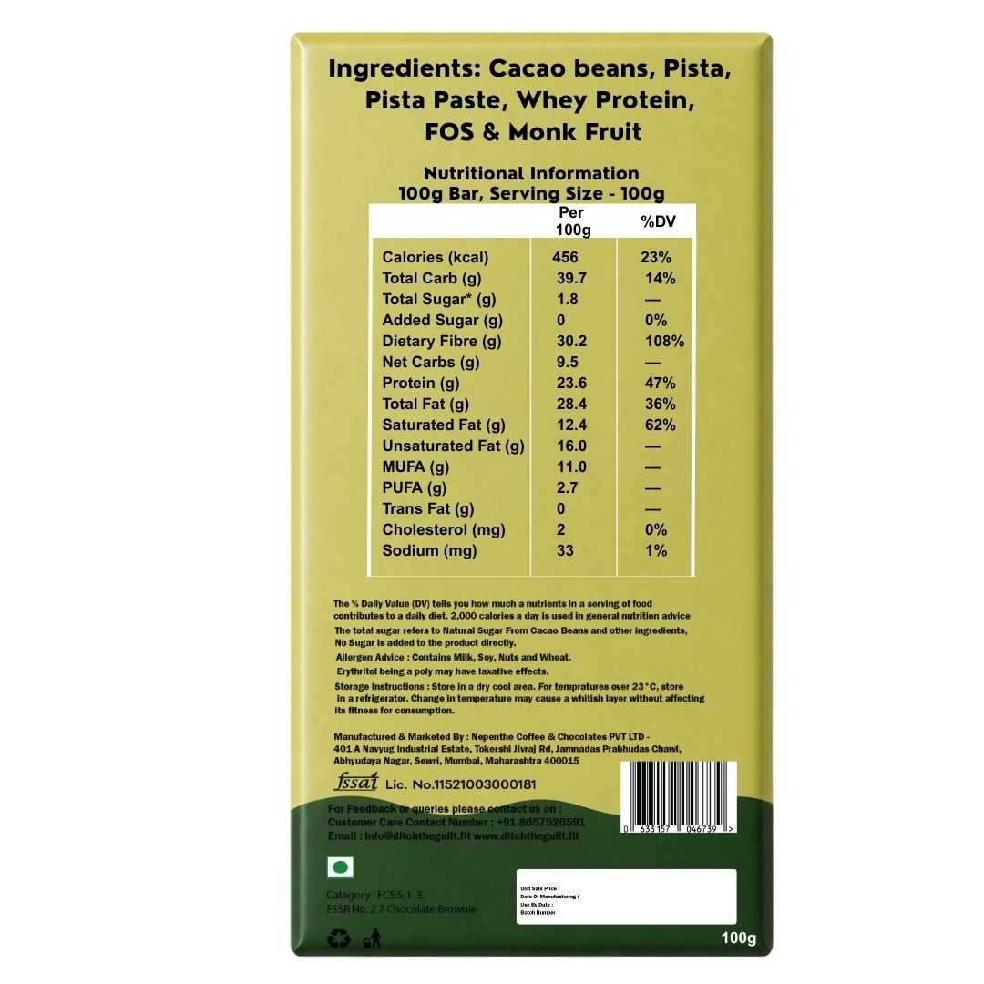Dubai Pista • 23g Protein • Sugar Free Center-Filled Chocolate Bar • 100g