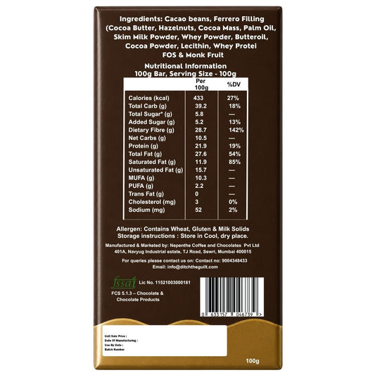 Ferrero Rocher • 21g Proten • Sugar Free Center-Filled Chocolate Bar • 100g