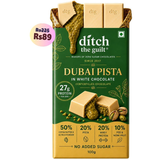 Dubai Pista White Chocolate • 27g Protein • Sugar Free Center-Filled Chocolate Bar • 100g