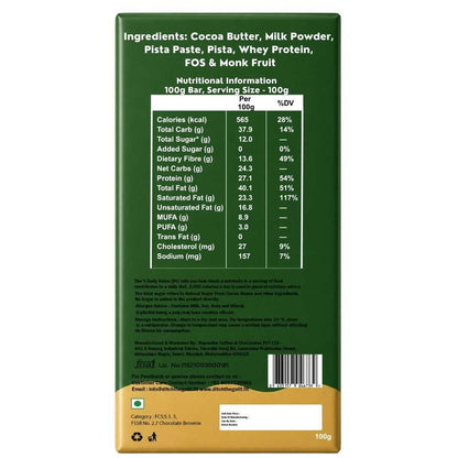 Dubai Pista White Chocolate • 27g Protein • Sugar Free Center-Filled Chocolate Bar • 100g