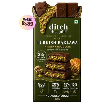 Turkish Baklava • 23g Protein • Sugar Free Center-Filled Chocolate Bar • 100g