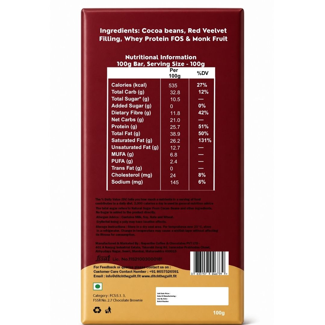 Red Velvet • 25g Proten • Sugar Free Center-Filled Chocolate Bar • 100g