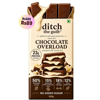 Chocolate Overload • 23g protein • Sugar Free Center-Filled Chocolate Bar • 100g