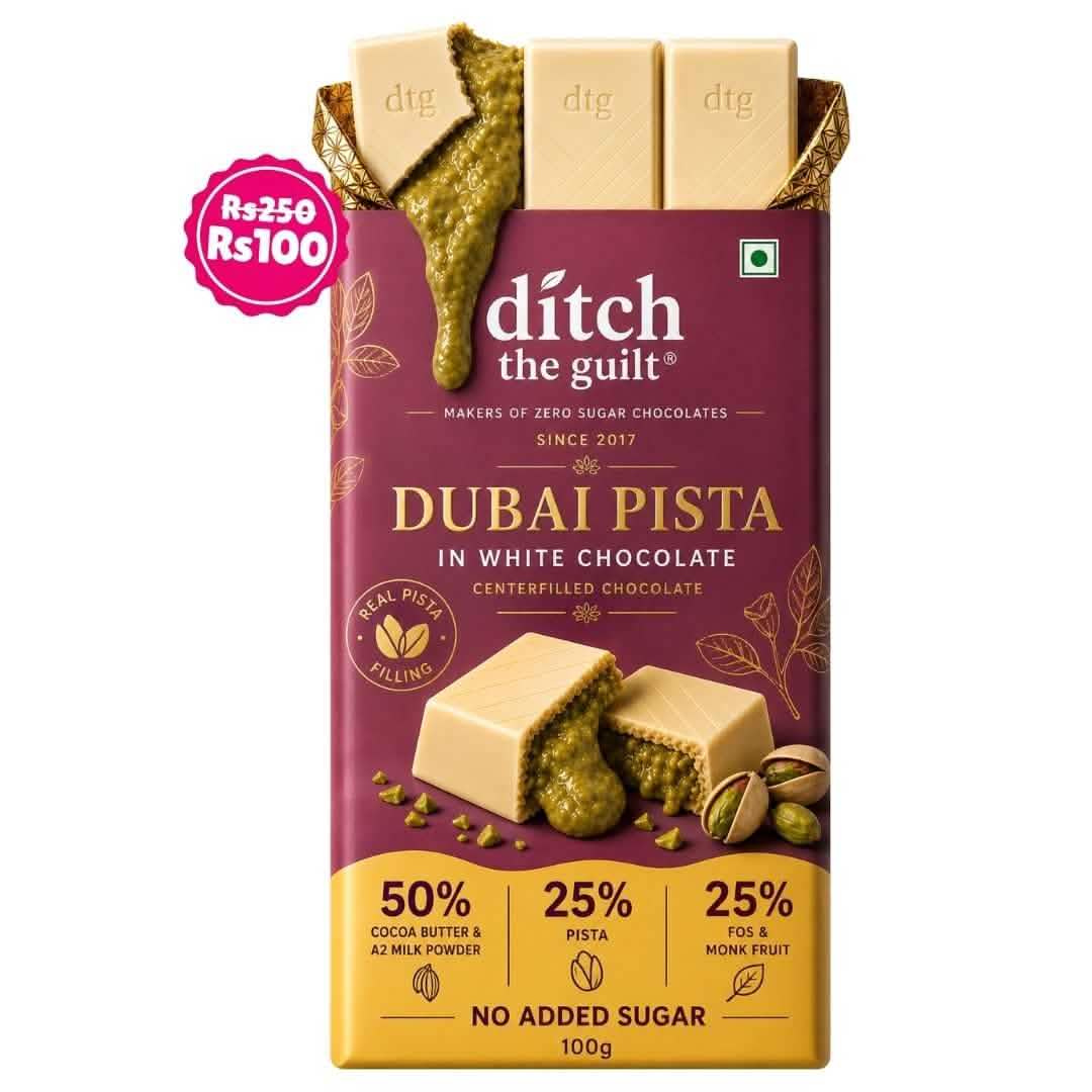 Dubai Pista White Chocolate • Sugar Free Center-Filled Chocolate Bar • 100g