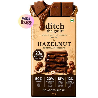 Hazelnut Spread • 23g Protein • Sugar Free Center-Filled Chocolate Bar • 100g