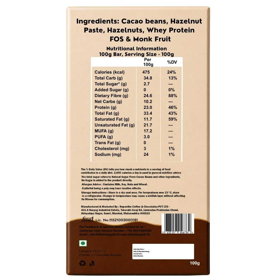 Hazelnut Spread • 23g Protein • Sugar Free Center-Filled Chocolate Bar • 100g