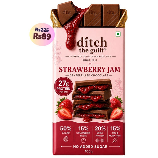 Strawberry Jam ( Sugar Free) • 27g Protein • Sugar Free Center-Filled Chocolate Bar • 100g