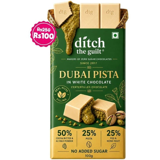 Dubai Pista White Chocolate • Sugar Free Center-Filled Chocolate Bar • 100g