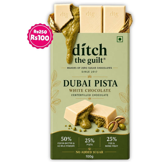 Dubai Pista White Chocolate • Sugar Free Center-Filled Chocolate Bar • 100g