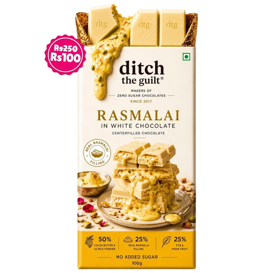 Rasmalai White Chocolate • Sugar Free Center-Filled Chocolate Bar • 100g
