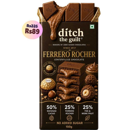 Ferrero Rocher • Sugar Free Center-Filled Chocolate Bar • 100g