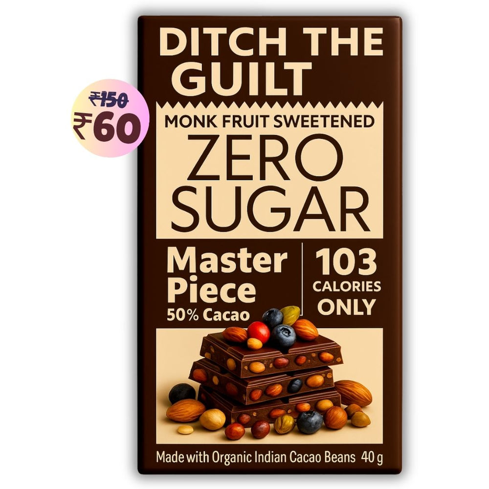 Master Piece • 103 Calories Only • Low Calorie Sugar Free Dark Chocolate • 40g bar