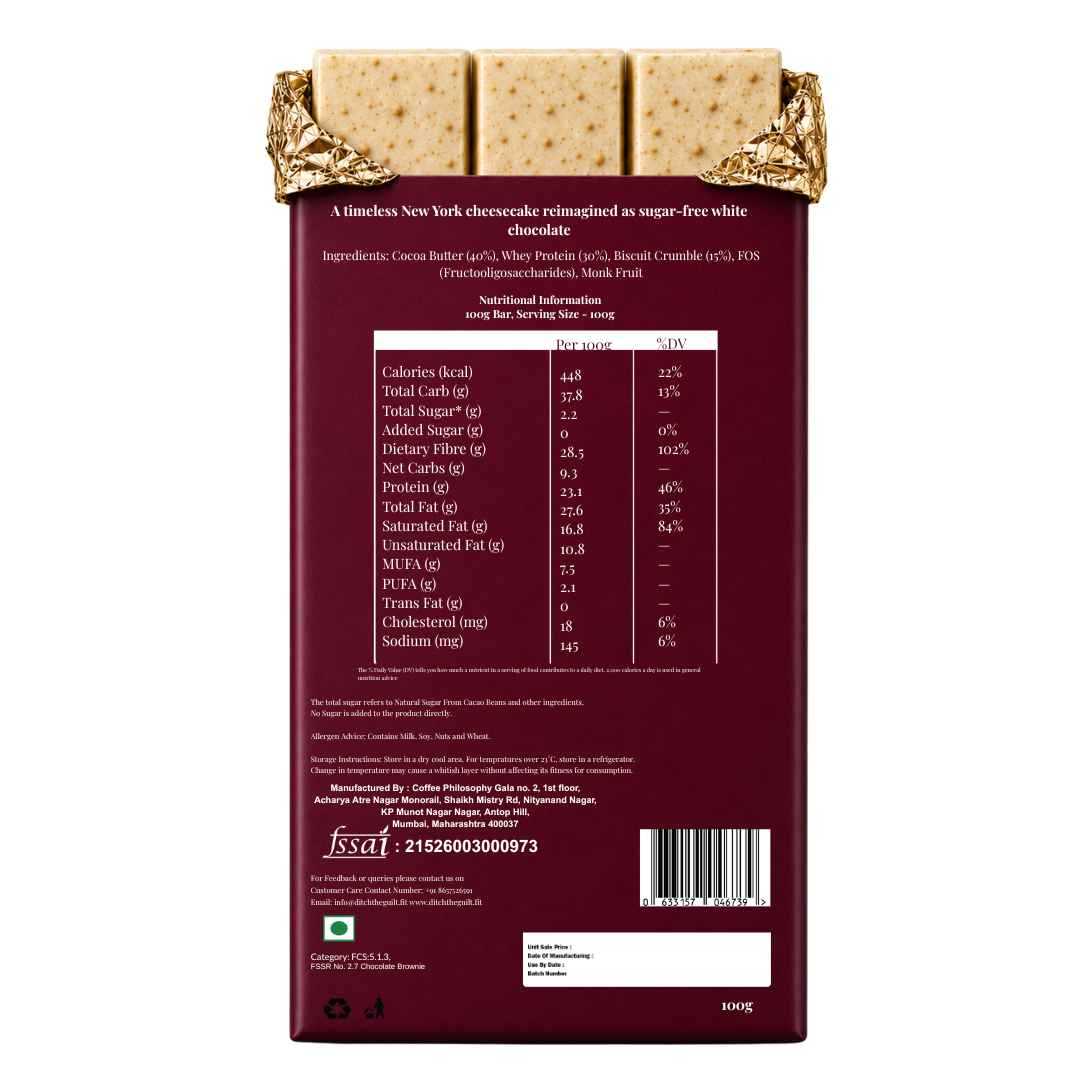 New York Cheesecake  • 23g Protein • Sugar Free White Chocolate Bar • 100g