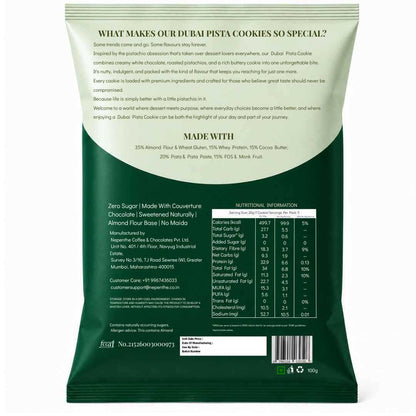 Dubai Pista Cookies (5x20g Cookies)• 33g Protein Per Pack • Sugar-Free & High Protein Almond Flour Cookies • 100g