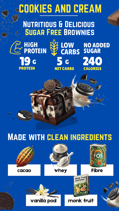 Cookie and Cream Protein Brownie - Sugar Free & High Protein, Low Net Carbs - 60g