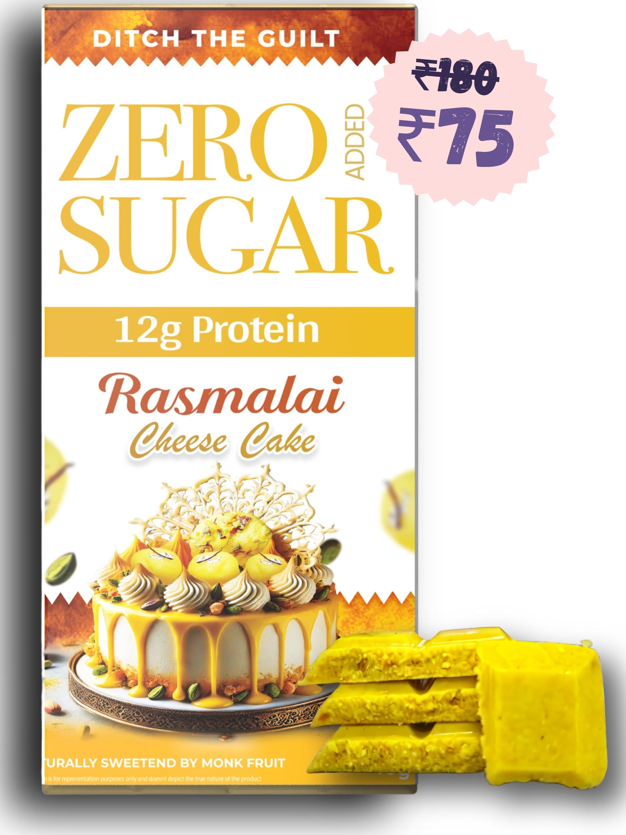 Rasmalai Cheese Cake I White Protein Chocolate I  Zero Sugar Added I 12g Protein I 1g Natural Sugar - 40g