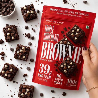 Triple Chocolate • 39g Protein • Sugar Free High Protein Brownies Bites • 100g