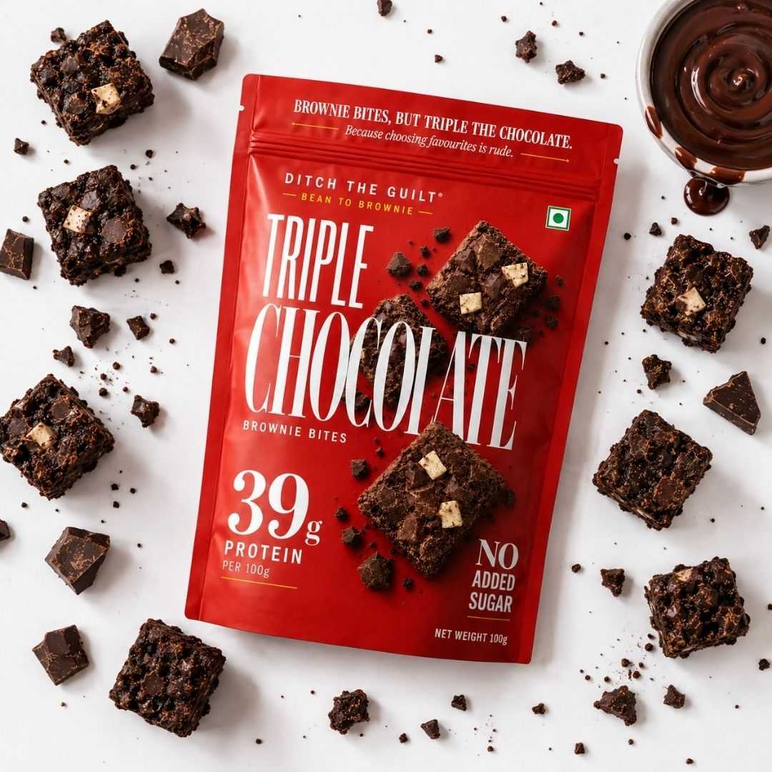 Triple Chocolate • 39g Protein • Sugar Free High Protein Brownies Bites • 100g
