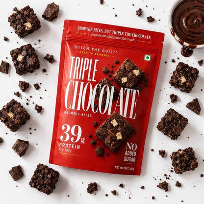 Triple Chocolate • 39g Protein • Sugar Free High Protein Brownies Bites • 100g
