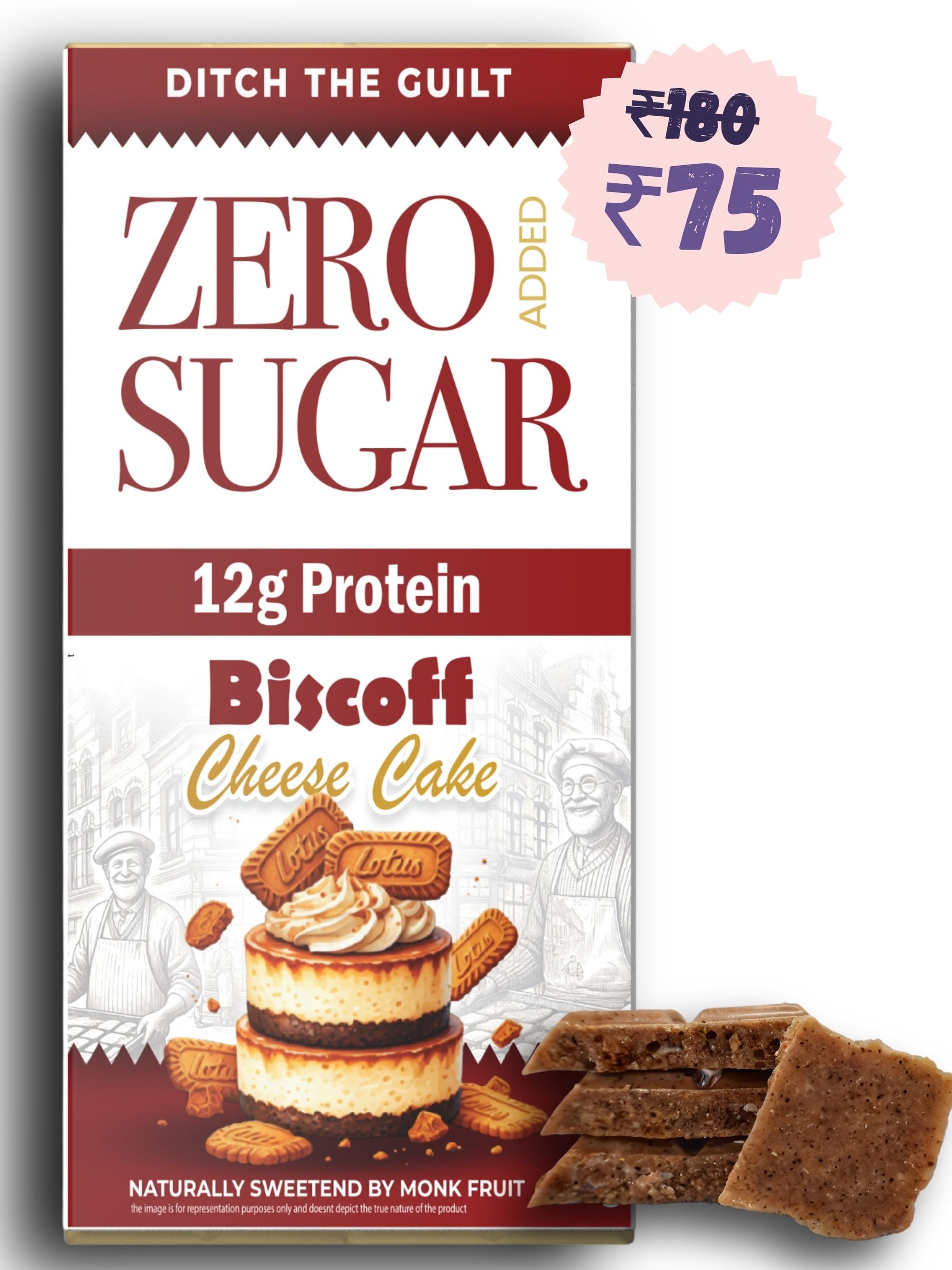 Biscoff Cheese Cake I White Protein Chocolate I  Zero Sugar Added I 12g Protein I 1g Natural Sugar - 40g