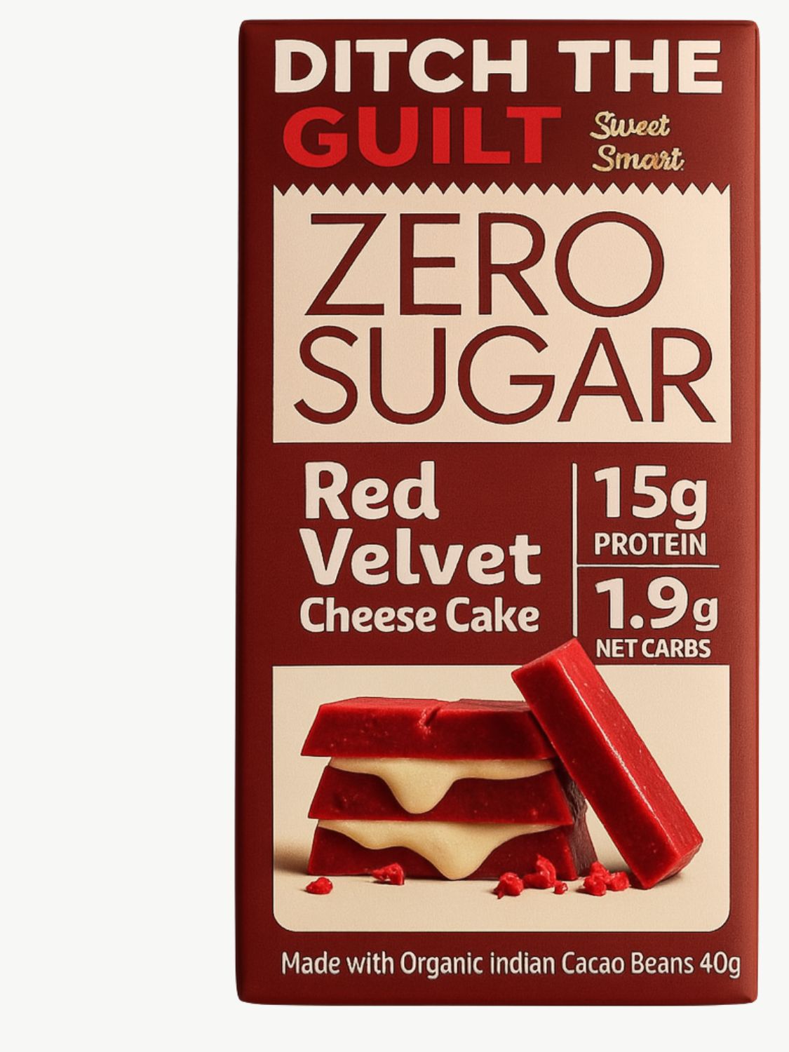 Red Velvet Cheese Cake •  15g Protein •  Sugar Free White Chocolate • 40g
