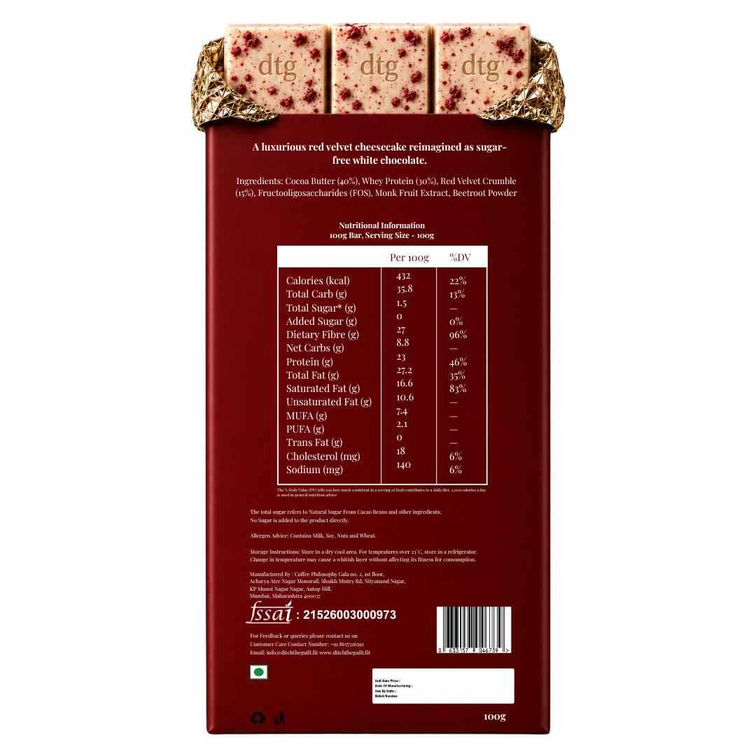 Red Velvet Cheesecake • 23g Protein • Sugar Free White Chocolate Bar • 100g