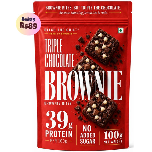 Triple Chocolate • 39g Protein • Sugar Free High Protein Brownies Bites • 100g