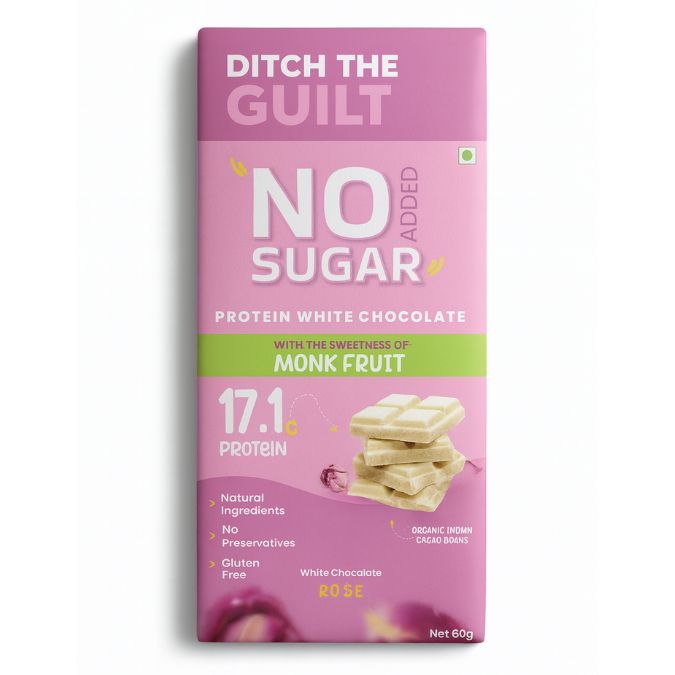 Rose Petal White Chocolate •  17g Protein •  Sugar Free White Chocolate • 60g