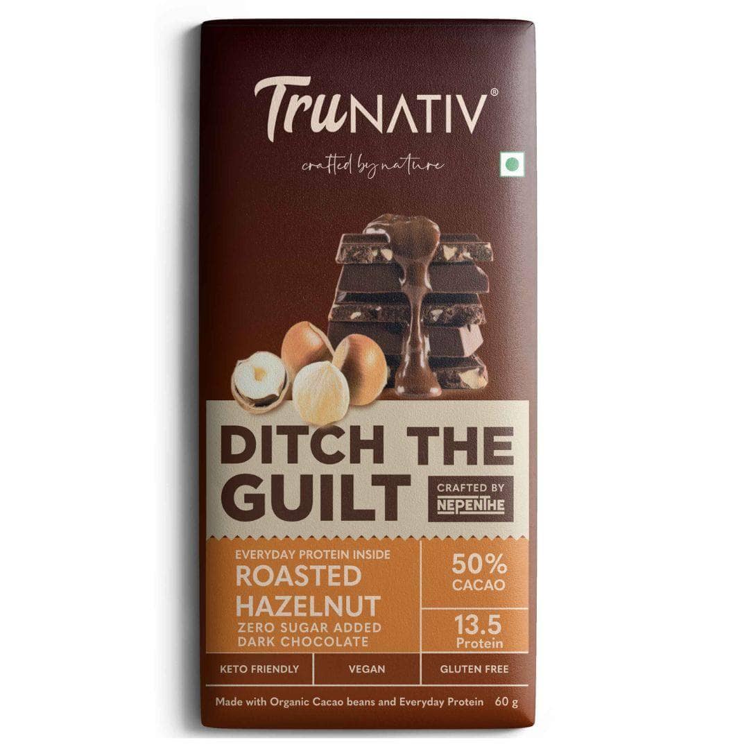 Vegan Protein Chocolate - Roasted Hazelnut - Sugar Free - 13.5g Protein - 274 Calories Per Bar - 0.7g Net Carbs - 60g - ditchtheguilt.fit