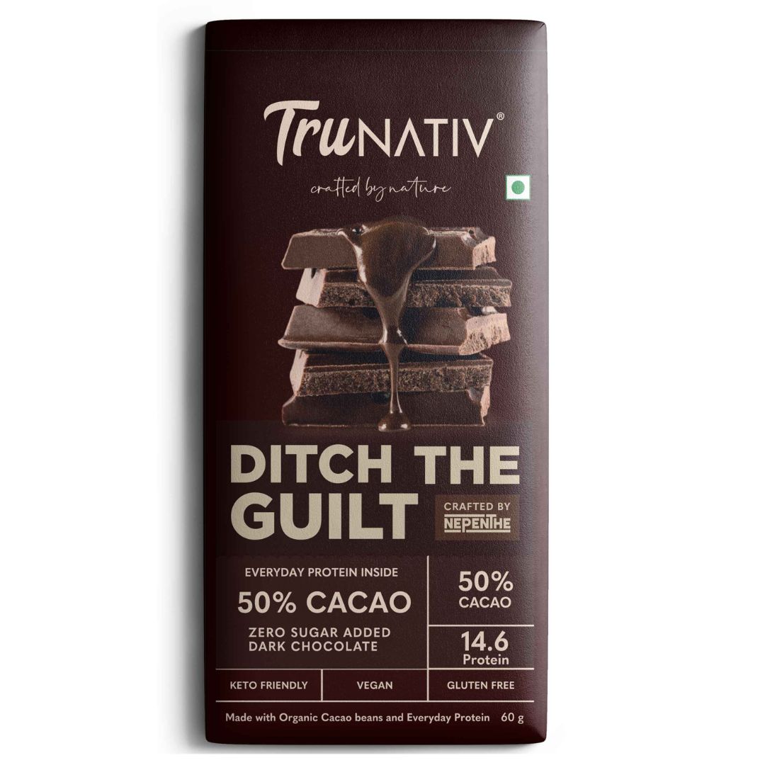 50% Cacao Vegan Dark Chocolate - Zero Sugar Added - Stevia Sweetened - Low Net Carbs - 60g Bar - ditchtheguilt.fit