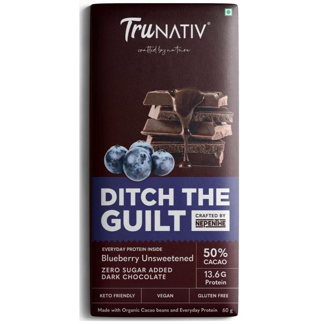 Blueberry Unsweetened - Dark Protein Chocolate - TruNativ Pea Protein - Sugar Free - 60g