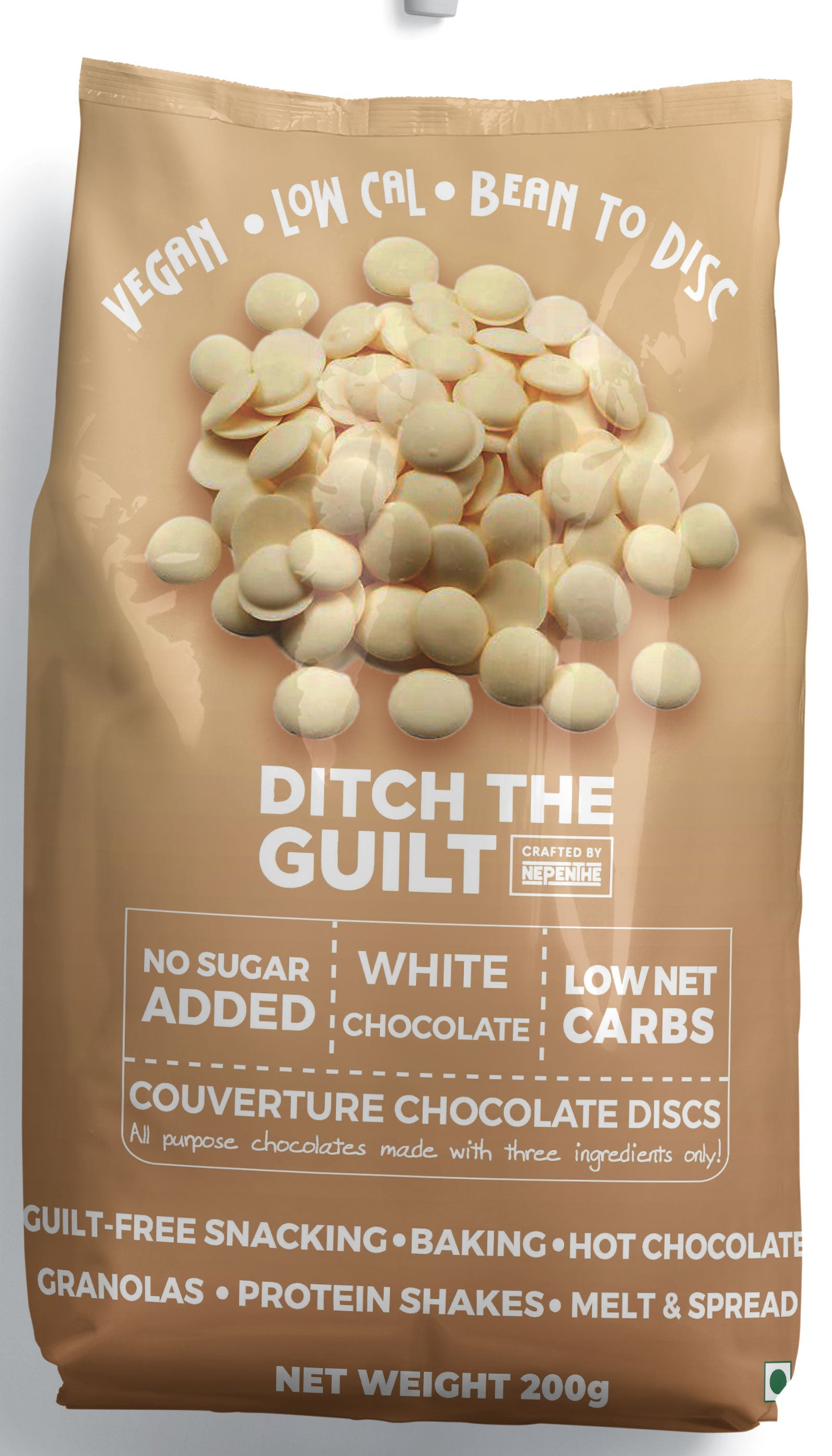 White Chocolate - Sugar Free Vegan Dark Couverture Chocolate - Stevia Sweetened - Ideal for Snacking - Baking - Hot Chocolates - Granola & Oats - Melt and Spread - Smoothies - Milk Shakes & Protein Shakes 200g - ditchtheguilt.fit