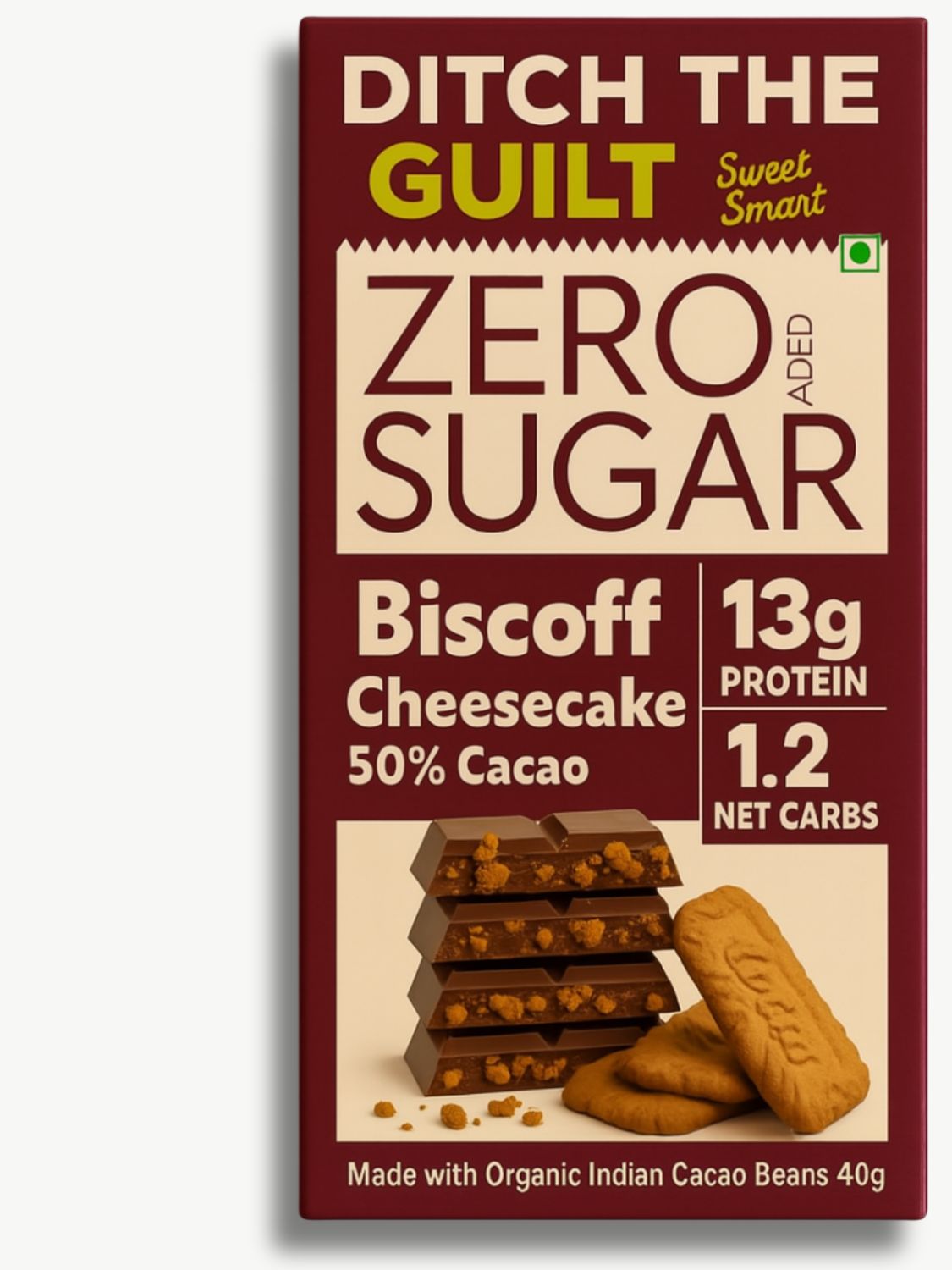 Biscoff Cheese Cake • 13g Protein •  Sugar Free Dark Chocolate • 40g