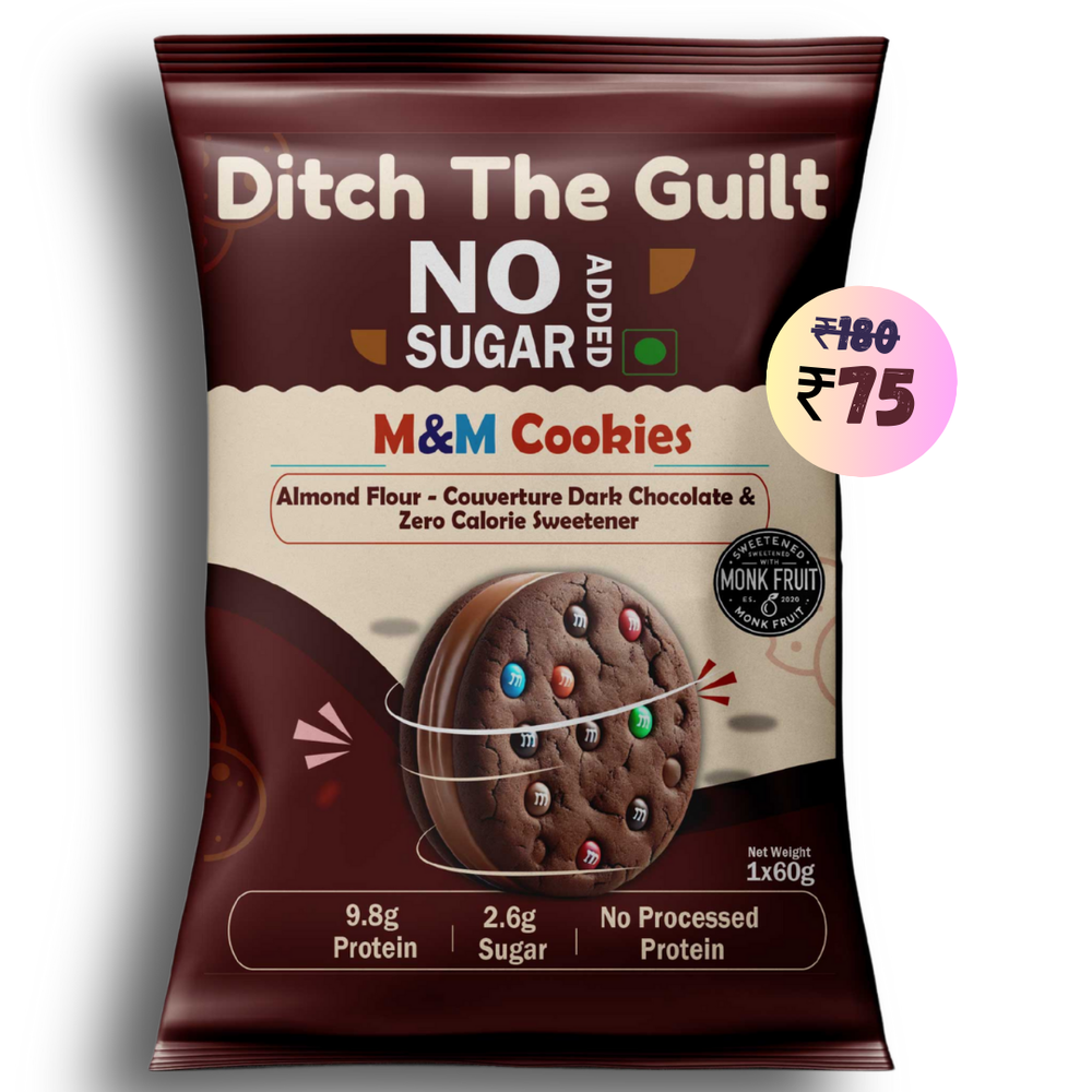 M&M Cookie I Almond Flour Cookie I  Zero Sugar Added I 9g Protein I 2g Sugar From M&M - 60g