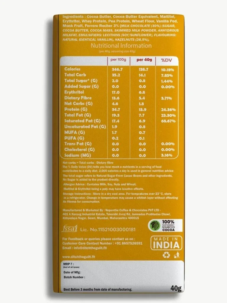 Ferrero Rocher Dark Chocolate • 14g Protein • Sugar Free & High Protein • 40g - Ditch The Guilt