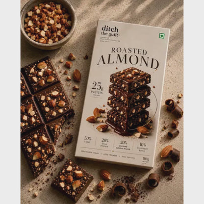 Roasted Almonds (Kashmiri) • 25g Protein • Sugar Free Dark Chocolate Bar • 100g