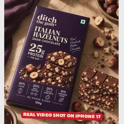 Hazelnuts (Italian) • 25g Protein • Sugar Free Dark Chocolate Bar • 100g