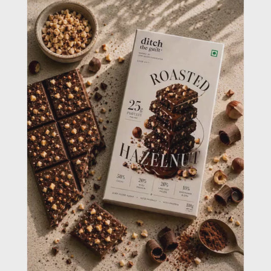 Hazelnuts (Italian) • 25g Protein • Sugar Free Dark Chocolate Bar • 100g