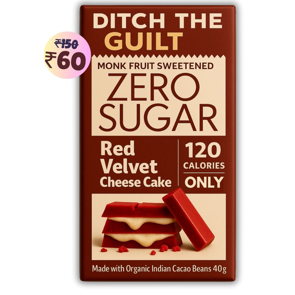 Red Velvet Cheese Cake • 120 Calories Only • Low Calorie Sugar Free Dark Chocolate • 40g bar